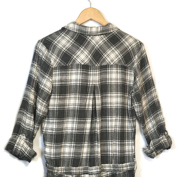 Anthropologie Cloth & Stone Plaid Romper Relaxed Fit Soft Casual Gray White S - Picture 8 of 14